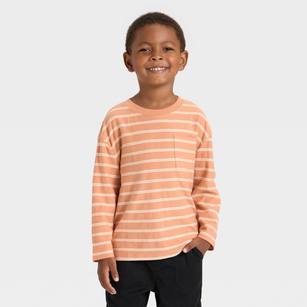Cat & Jack Orange and White Striped Long Sleeve Tee